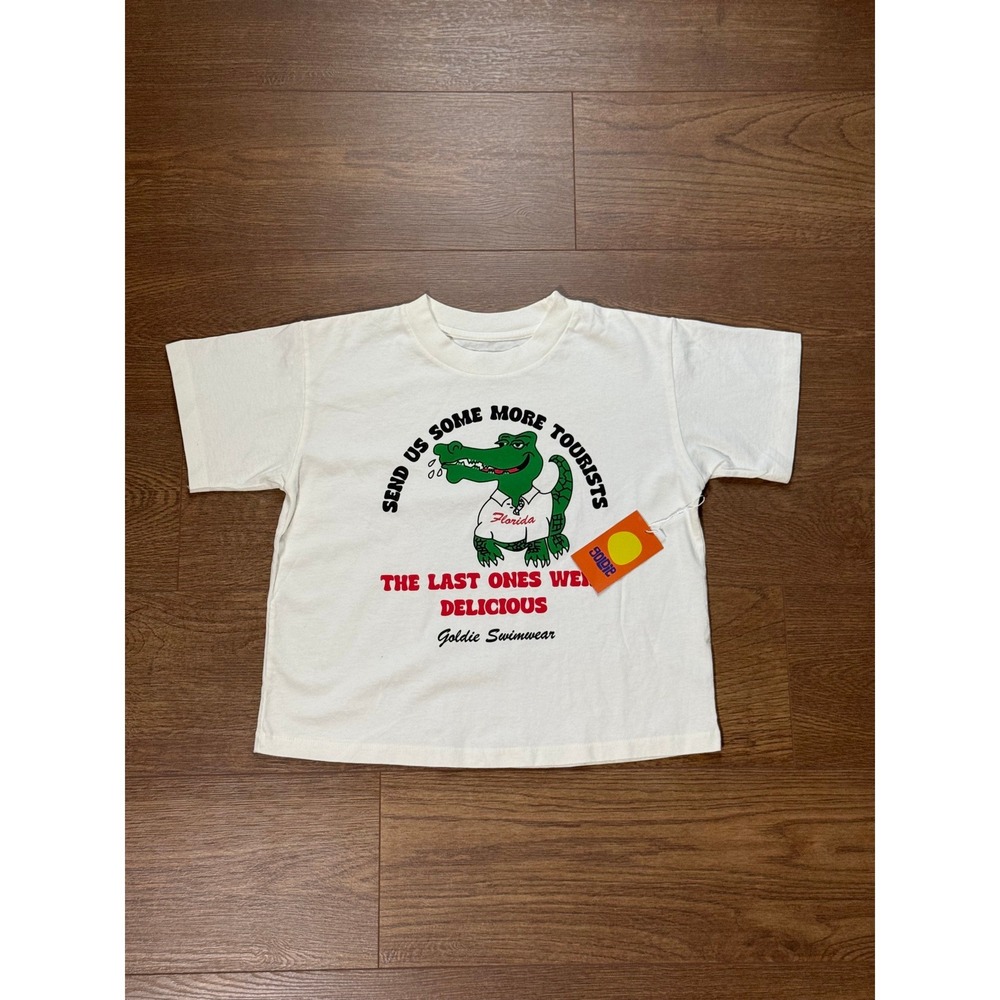 NWT Goldie Swimwear Florida Alligator Graphic Tee Cream Small Made in USA